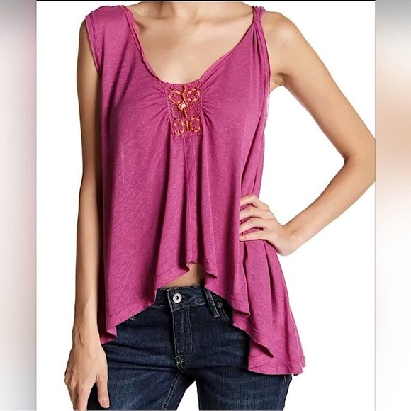 NWT Free People New Vibes Beaded Pink Tank Top - Picture 1 of 6